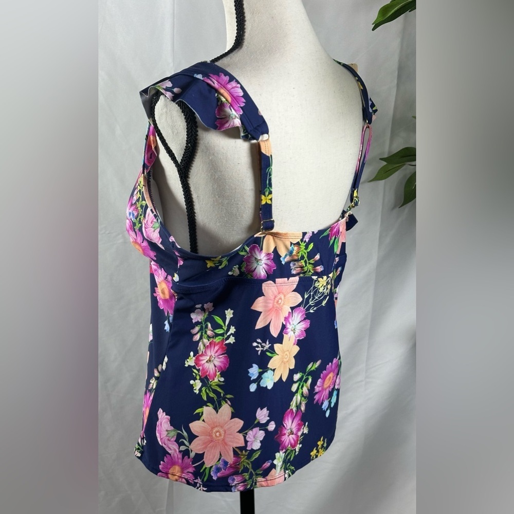Blue Ruched Floral Blouse Swimwear 🌴☀️ - Picture 7 of 14